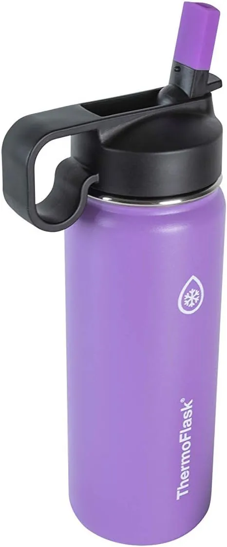 ThermoFlask 18 oz Double Wall Vacuum Insulated Stainless Steel Water Bottle with Spout and Straw Lids, Plum