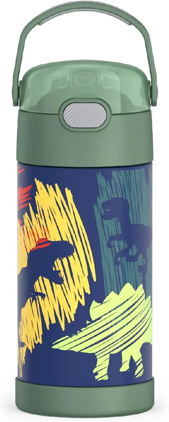 THERMOS FUNTAINER Water Bottle with Straw - 12 Ounce - Kids Stainless Steel Vacuum Insulated Water Bottle with Lid, Dinosaurs