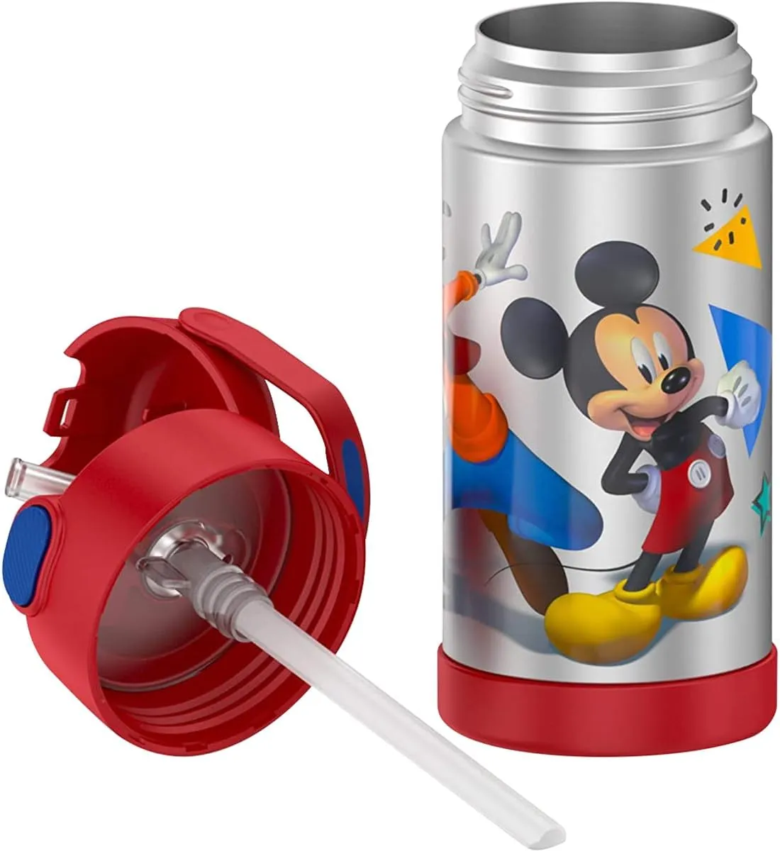 THERMOS FUNTAINER Water Bottle with Straw - 12 Ounce - Kids Stainless Steel Vacuum Insulated Water Bottle with Lid, Mickey Mouse