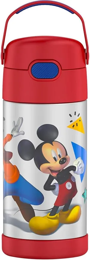 THERMOS FUNTAINER Water Bottle with Straw - 12 Ounce - Kids Stainless Steel Vacuum Insulated Water Bottle with Lid, Mickey Mouse