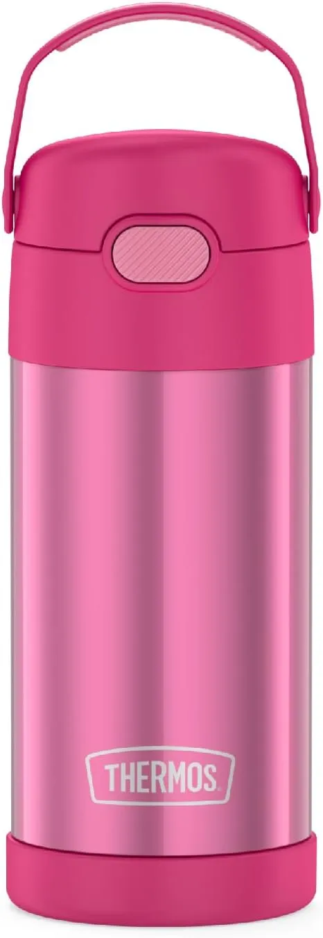 THERMOS FUNTAINER Water Bottle with Straw - 12 Ounce - Kids Stainless Steel Vacuum Insulated Water Bottle with Lid, Pink
