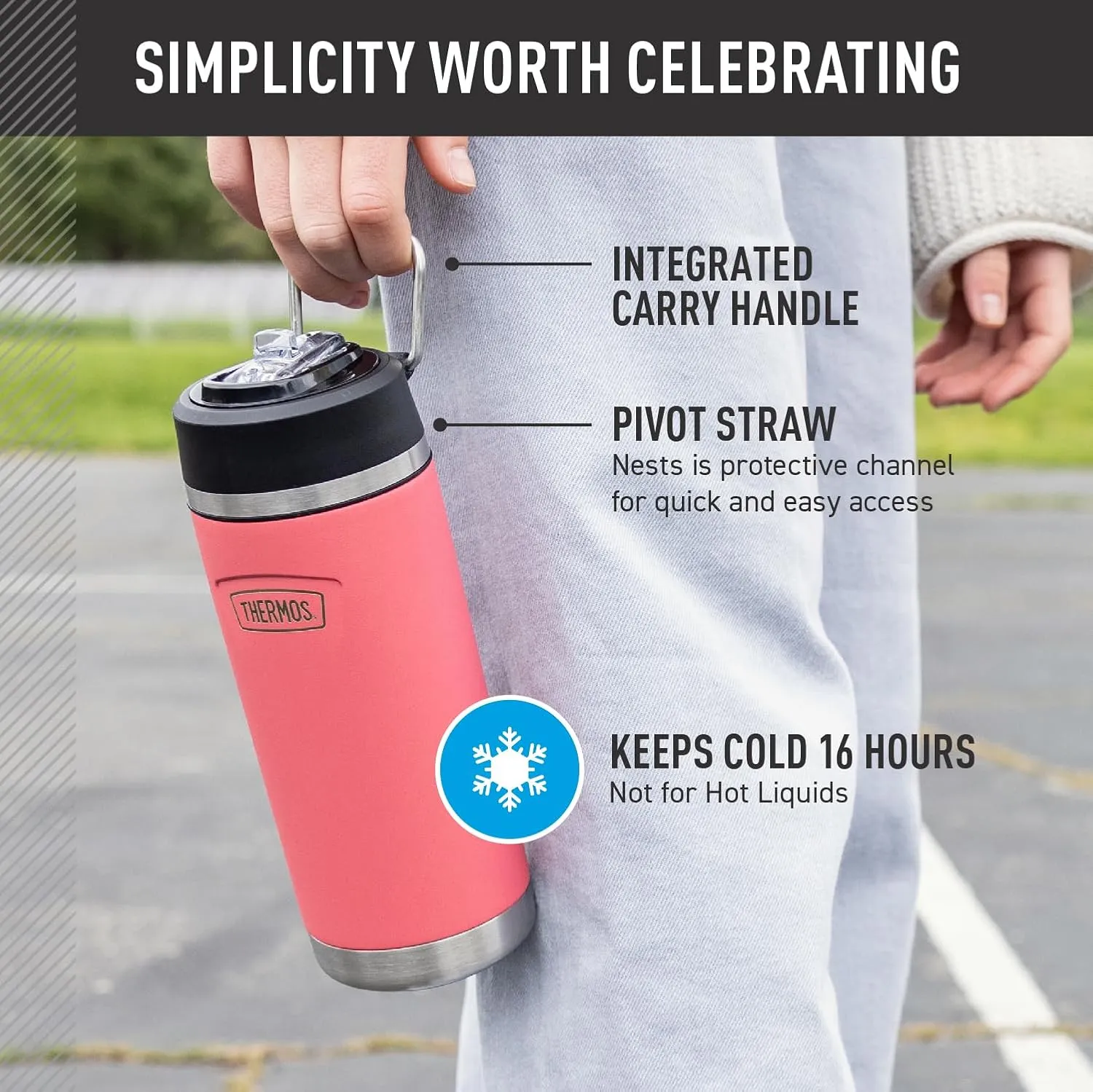 THERMOS ICON SERIES, Insulated Water Bottle with Straw Lid - 18 Ounce, Hot Pink - Stainless Steel Vacuum Insulated Water Bottle with Straw Lid