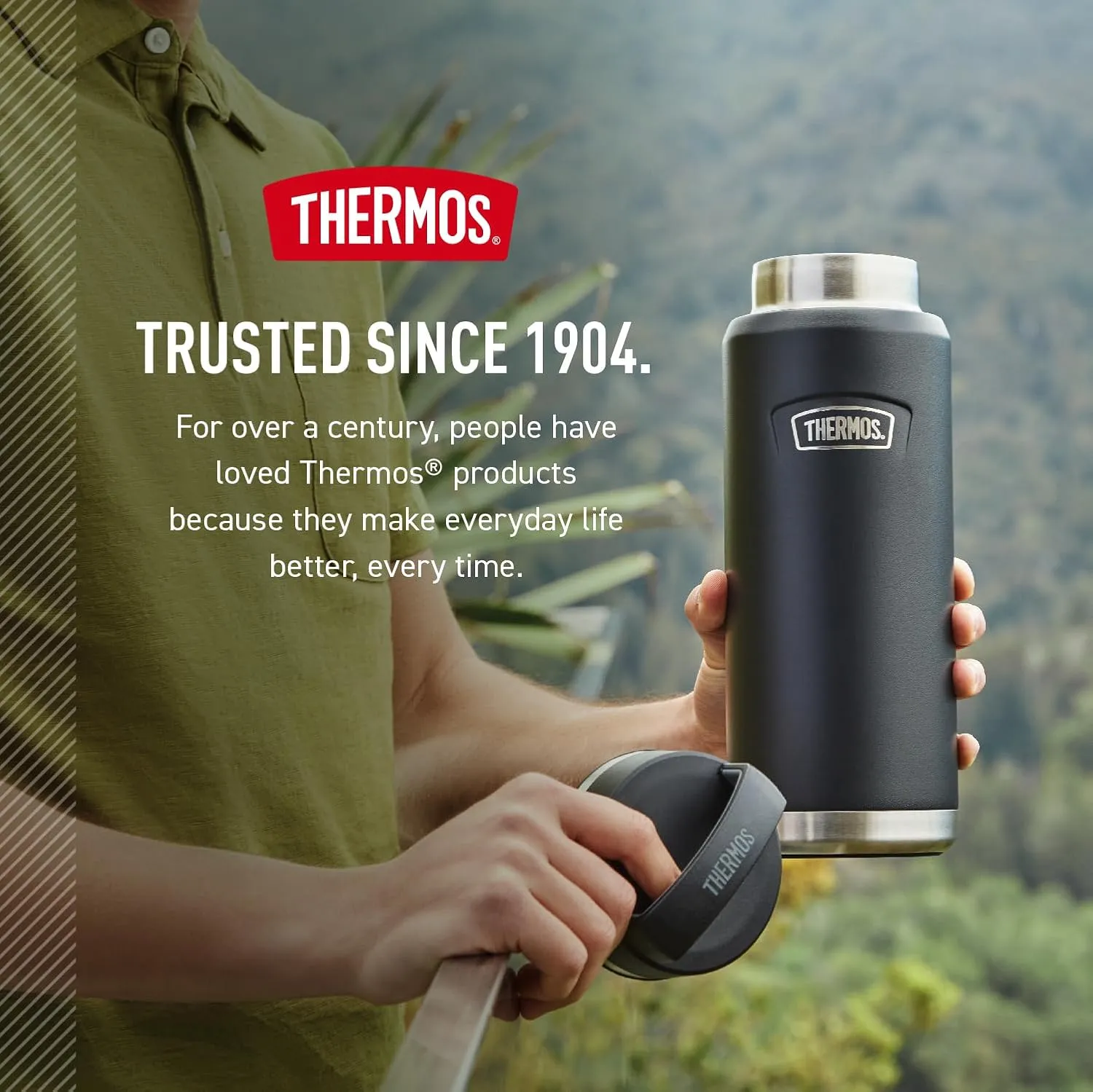 THERMOS ICON SERIES Water Bottle with Screw Top Lid - 40 Ounce, Granite - Stainless Steel Vacuum Insulated Water Bottle with Lid