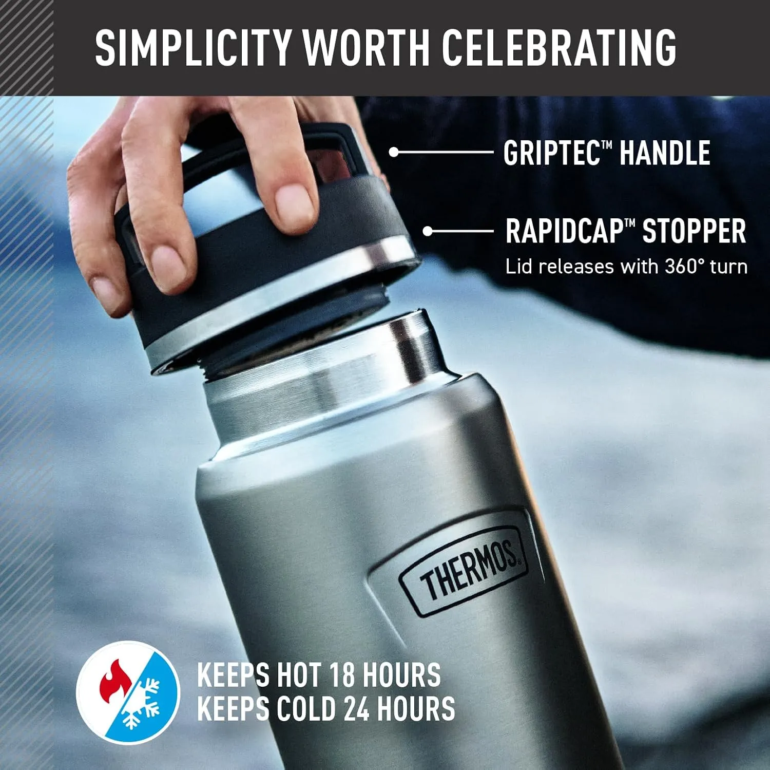 THERMOS ICON SERIES Water Bottle with Screw Top Lid - 40 Ounce, Granite - Stainless Steel Vacuum Insulated Water Bottle with Lid