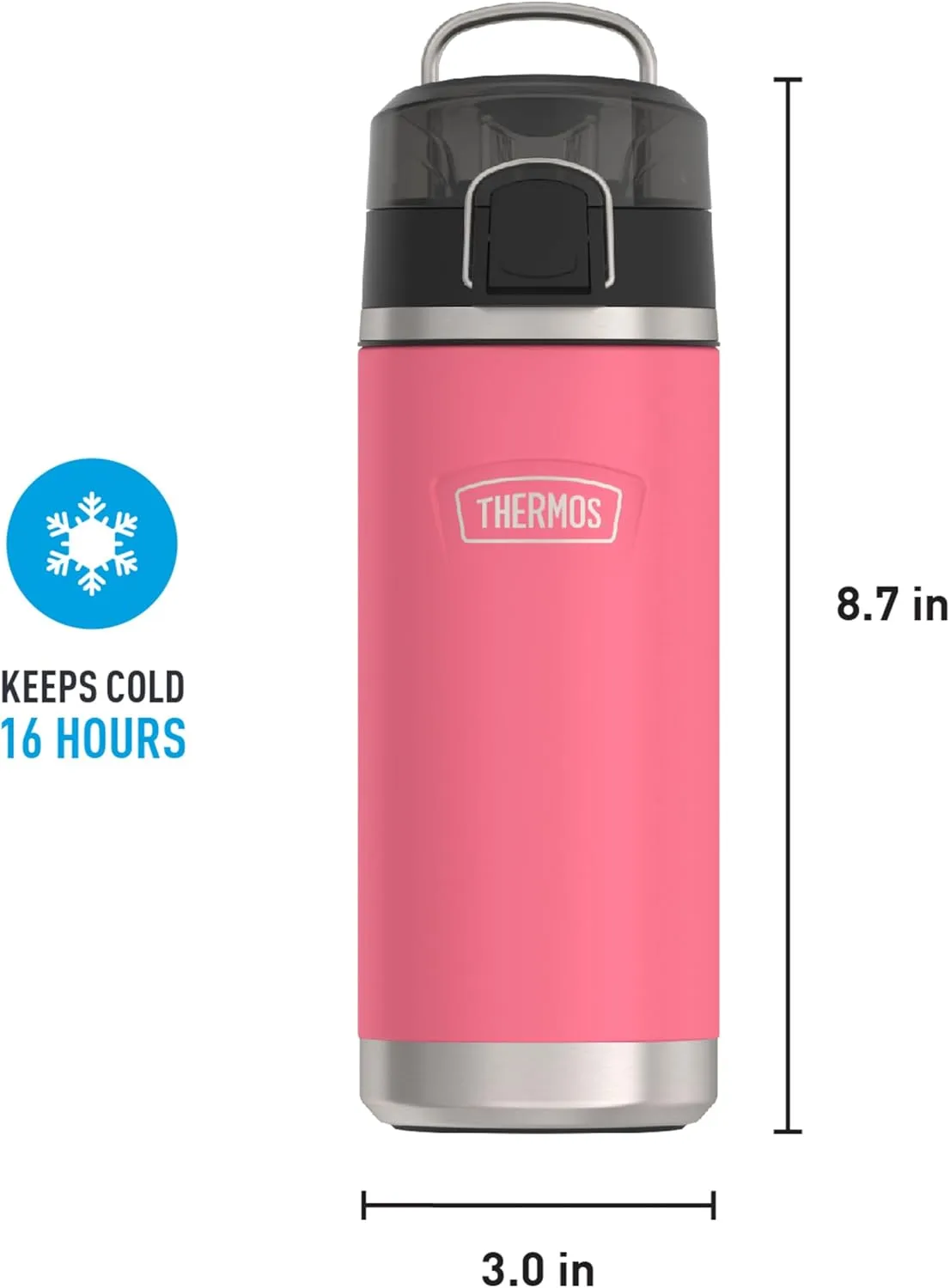 THERMOS ICON SERIES, Water Bottle with Spout - 18 Ounce, Hot Pink - Stainless Steel Vacuum Insulated Water Bottle with Lid