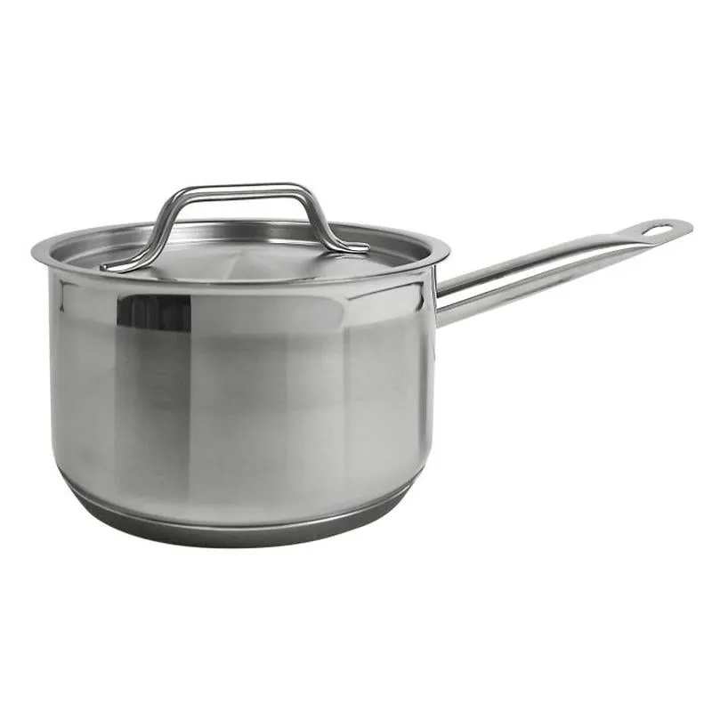 Thundergroup 2 qt, 7" Diameter Sauce Pan with Lid, Stainless Steel, Encapsulated Base, Dishwasher Safe, Standard Electric, Gas Cooktop, Halogen & Induction Ready, Oven Safe, Heavy-Duty, NSF