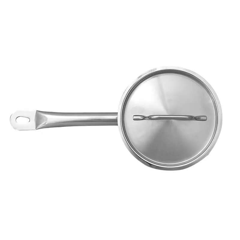 Thundergroup 2 qt, 7" Diameter Sauce Pan with Lid, Stainless Steel, Encapsulated Base, Dishwasher Safe, Standard Electric, Gas Cooktop, Halogen & Induction Ready, Oven Safe, Heavy-Duty, NSF