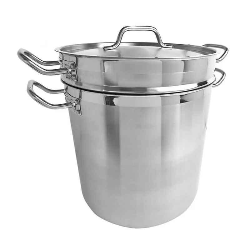 Thundergroup 20 qt Double Boiler (3 PC/SET), Stainless Steel, Encapsulated Base, Standard Electric, Gas Cooktop, Halogen & Induction Ready