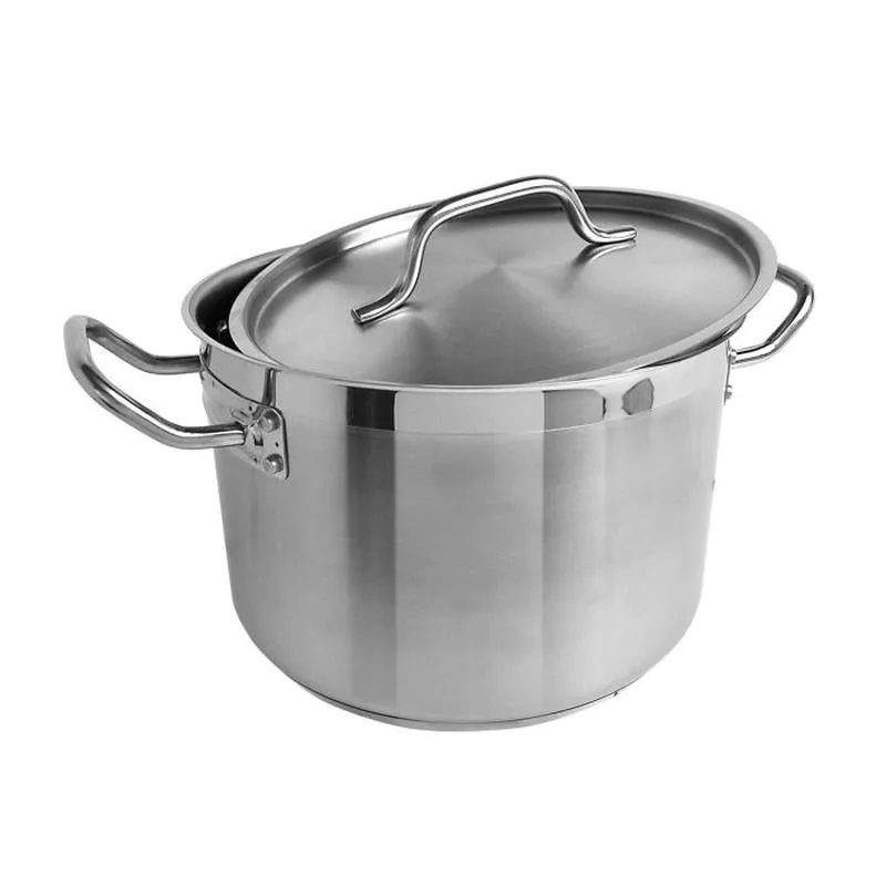 Thundergroup 8 qt, 10" Diameter Stock Pot with Lid, Stainless Steel, Encapsulated Base, Dishwasher Safe, Standard Electric, Gas Cooktop, Halogen & Induction Ready, Oven Safe, Heavy-Duty, NSF