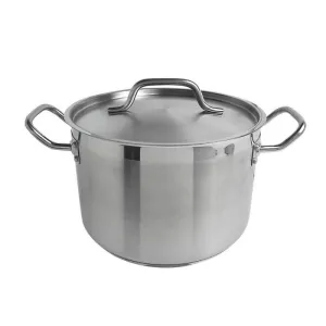 Thundergroup 8 qt, 10" Diameter Stock Pot with Lid, Stainless Steel, Encapsulated Base, Dishwasher Safe, Standard Electric, Gas Cooktop, Halogen & Induction Ready, Oven Safe, Heavy-Duty, NSF