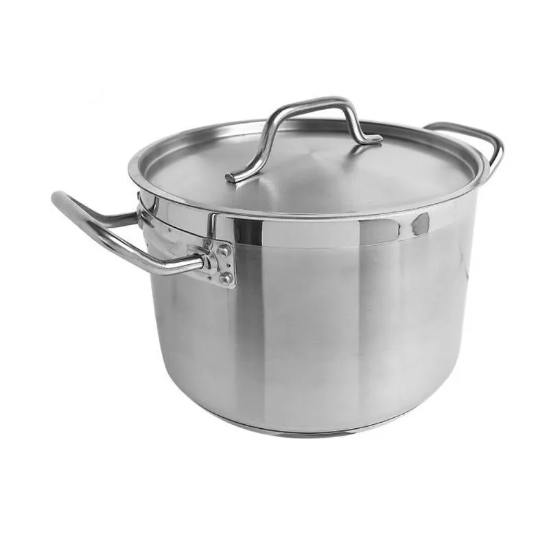 Thundergroup 8 qt, 10" Diameter Stock Pot with Lid, Stainless Steel, Encapsulated Base, Dishwasher Safe, Standard Electric, Gas Cooktop, Halogen & Induction Ready, Oven Safe, Heavy-Duty, NSF