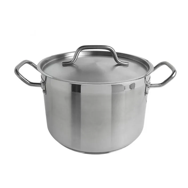 Thundergroup 8 qt, 10" Diameter Stock Pot with Lid, Stainless Steel, Encapsulated Base, Dishwasher Safe, Standard Electric, Gas Cooktop, Halogen & Induction Ready, Oven Safe, Heavy-Duty, NSF