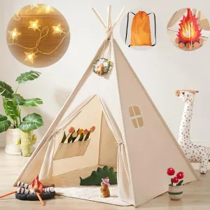Tiny Land Teepee Tent for Kids, Kids Tent with Star Lights, Kid Play Tents for Girls and Boys, Foldable Toddler Tents, Washable Kid Indoor Tents, Warm Reading Nook & Room Decor