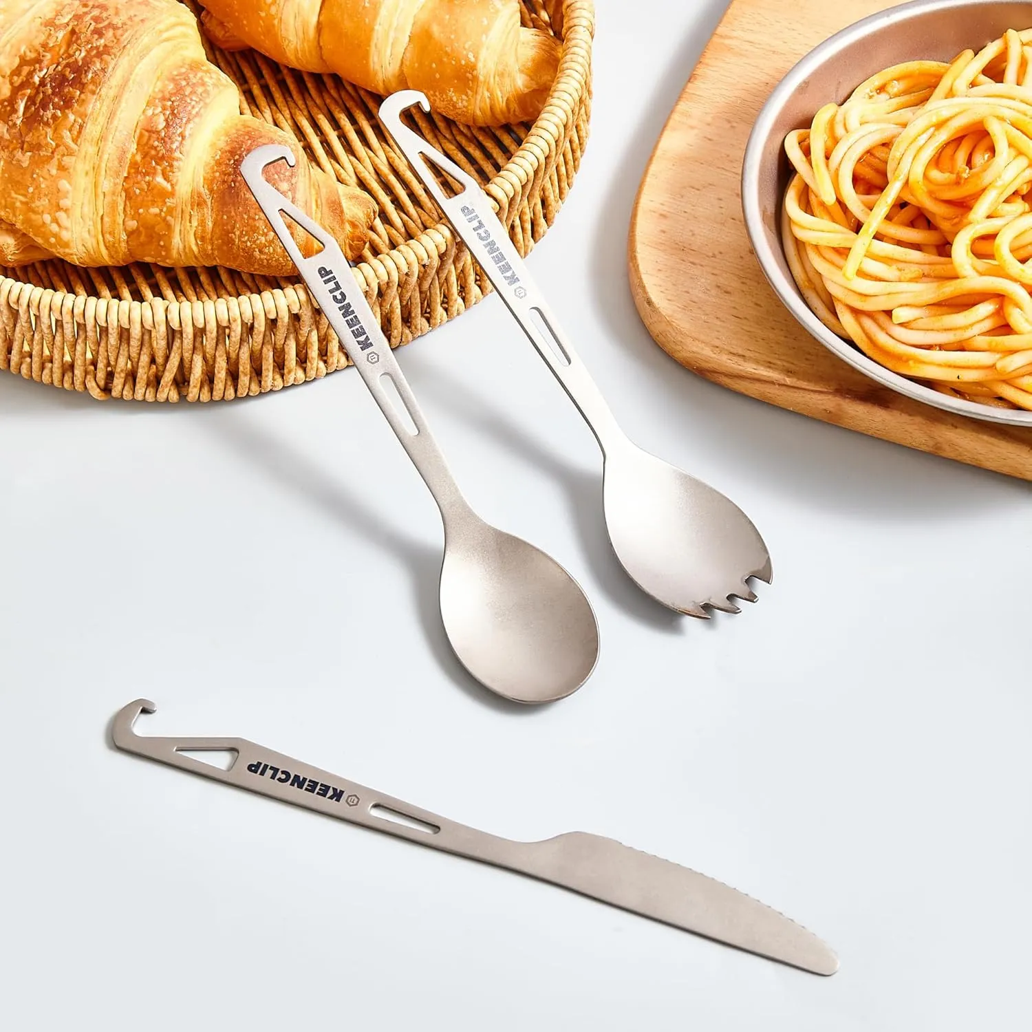 Titanium Knife, Spork and Spoon, 6.46" Long Utility Camping Utensil - Ultralight and Compact for Camping Hiking Backing Traveling and Picnic (Spoon spork knife)
