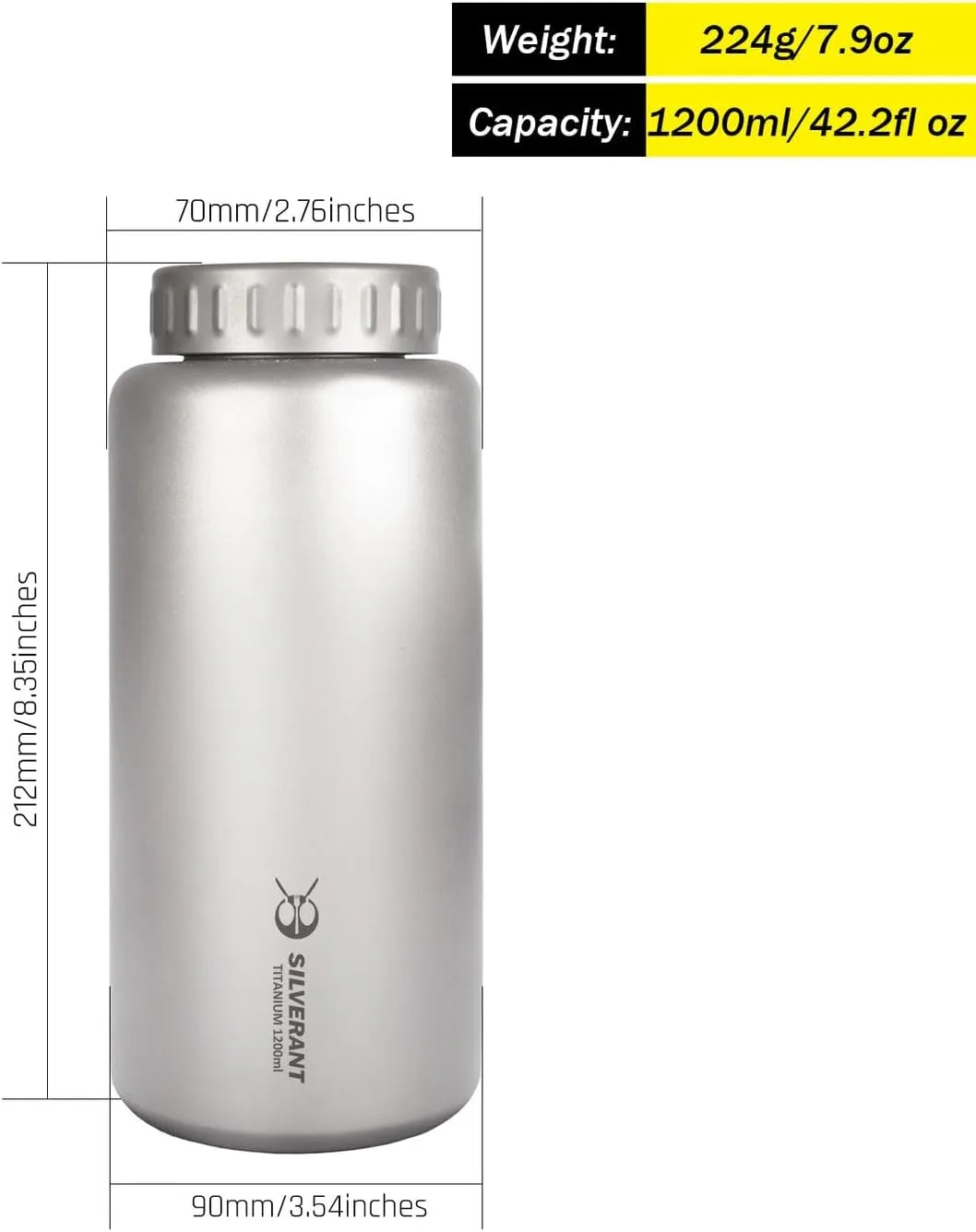Titanium Ultralight 800ml/27 fl oz Leakproof Outdoor Camping Hiking Sports Water Bottle with Insulating Thermal Sleeve and Clip Loop Cap