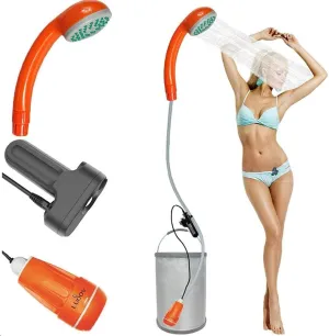 titivate Portable Camping Shower Head, Portable Rechargeable Outdoor Shower Pump with Rechargeable Detachable USB Batteries and Suction Cup Holder for Camping, Hiking, Traveling or Fishing (Green)
