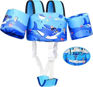 Toddler Swim Vest, Toddler Floaties for 22-66 lbs Boys & Girls, Kids Swim Vest Removable with Crotch Strap & Shoulder Harness Arm Wings for 2 3 4 5 6 7 Years Old Baby Children Sea Beach Pool