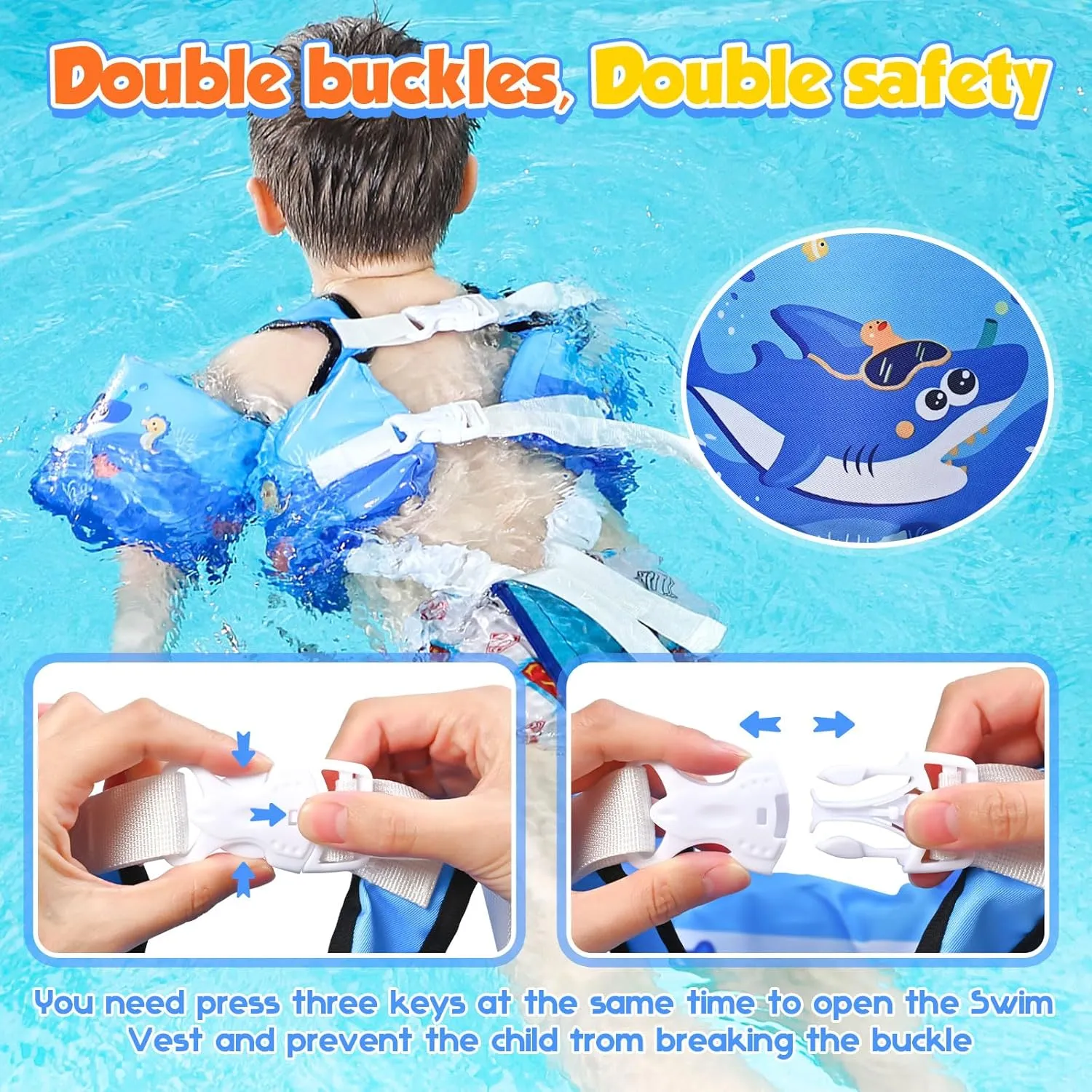 Toddler Swim Vest, Toddler Floaties for 22-66 lbs Boys & Girls, Kids Swim Vest Removable with Crotch Strap & Shoulder Harness Arm Wings for 2 3 4 5 6 7 Years Old Baby Children Sea Beach Pool