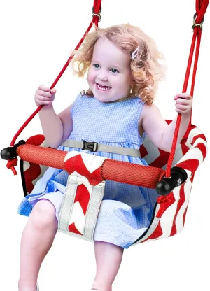 Toddler Swing – Comfy Baby Swing, Outdoor Indoor, Kids Swing Seat, Safety Harness, Secure, Safe Quick Click Locking System, Blister-Free Rope, Easy Installation (Red)