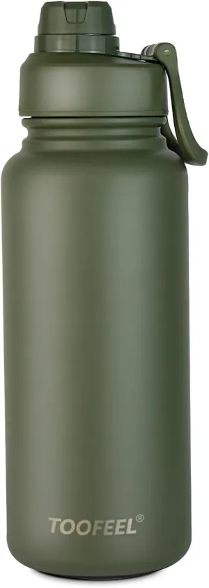 Toofeel Insulated Water Bottle 32 oz - Stainless Steel Vacuum Flask with Double Layer PP Chug Lid, Leak & Sweat Proof Cold Water Bottle, Wide Mouth Thermal Cups for Hot and Cold Drinks Army Green