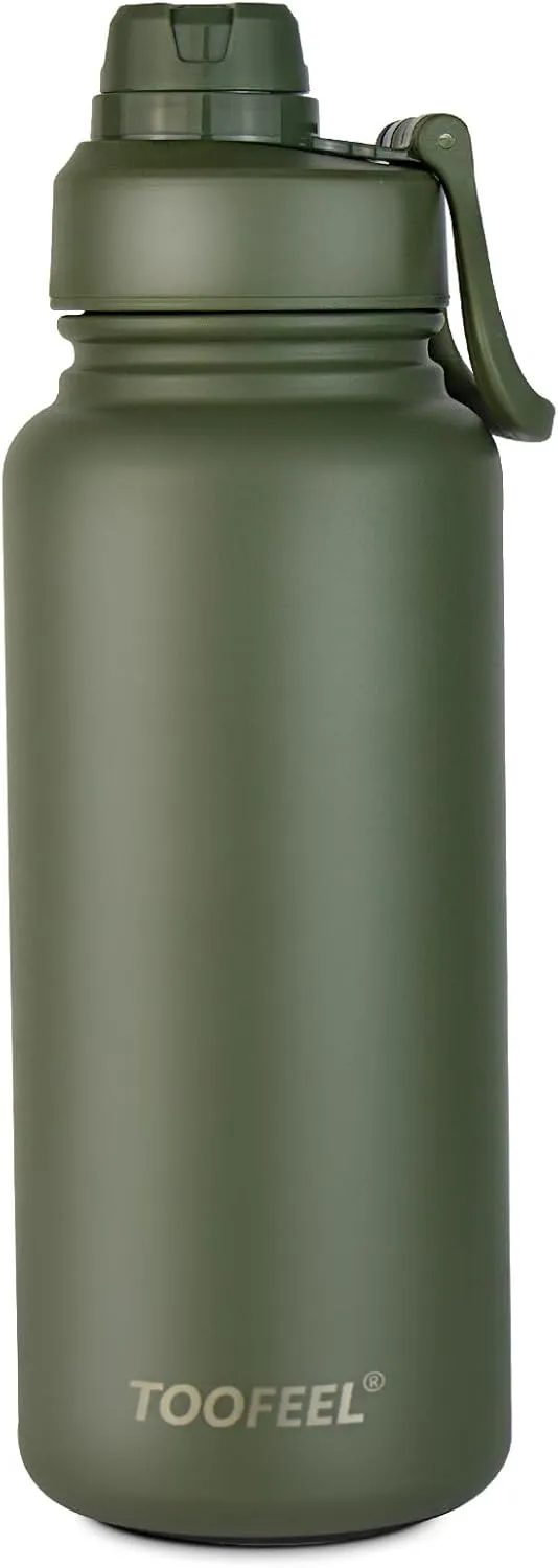 Toofeel Insulated Water Bottle 32 oz - Stainless Steel Vacuum Flask with Double Layer PP Chug Lid, Leak & Sweat Proof Cold Water Bottle, Wide Mouth Thermal Cups for Hot and Cold Drinks Army Green