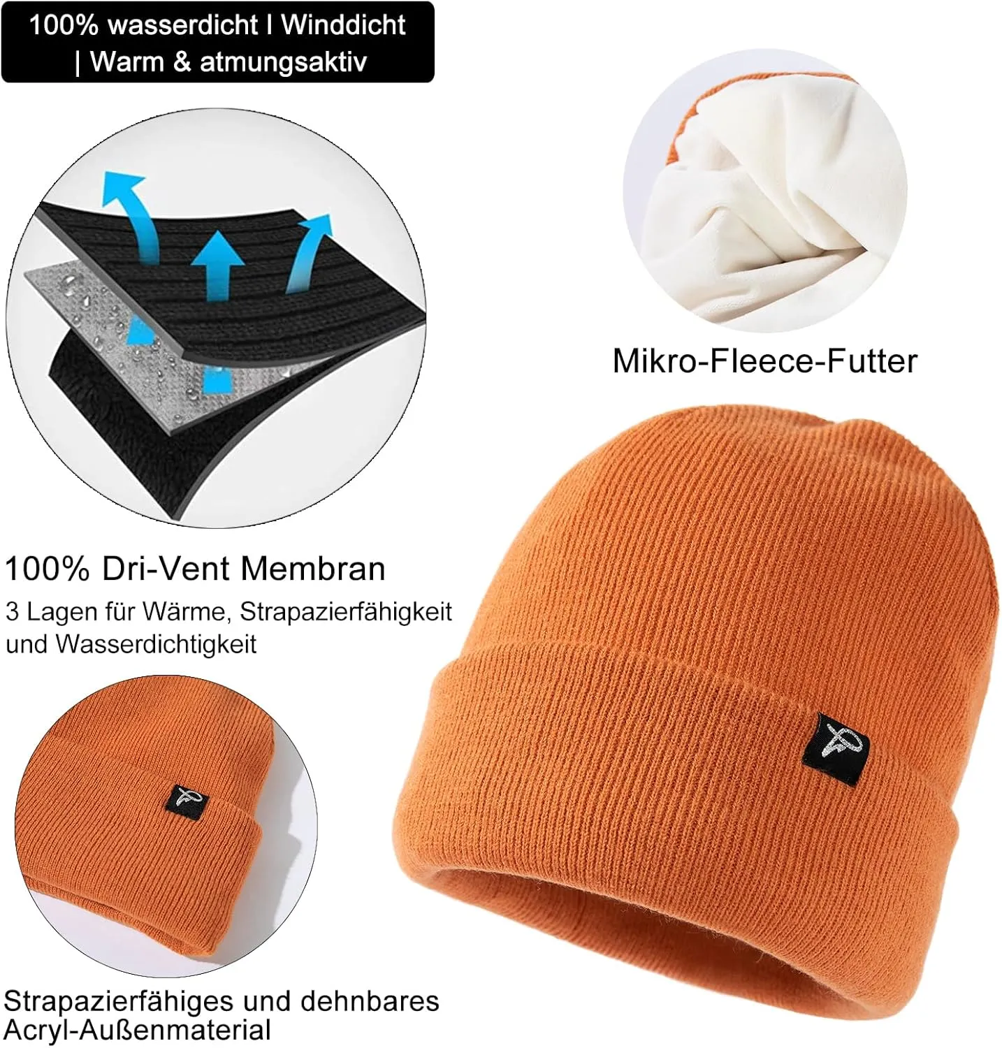 TOP-EX Oversized L/XL/XXL Waterproof Beanie Fleece Lined Hat for All-Weather Winter Warm Men Women Unisex