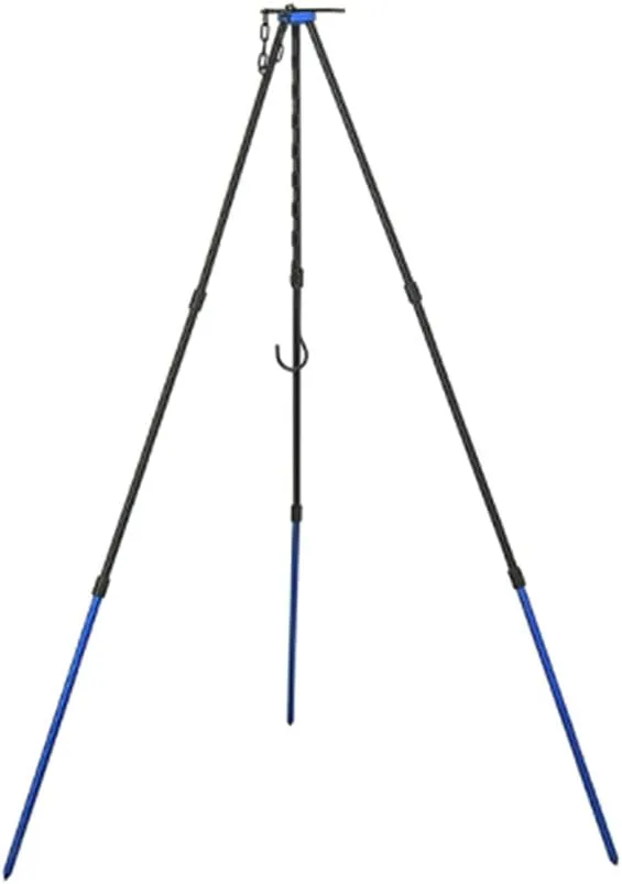TopHomer 1Pcs Blue Camping Tripod, Portable Outdoor Cooking Tripod with Adjustable Hang Chain for Campfire Picnic Hanging Pot Grill Stand Mini Lightweight Aluminum Cookware Accessory