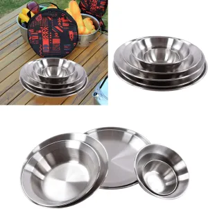 Topyond 12pcs Stainless Steel Utensils Camping Tableware Kit, Plates Bowls Set with Storage Bag,Cutlery Flatware Set for Outdoor Camping Hiking and Picnic