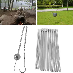 Topyond Campfire Tripod, Adjustable Fire Pit Grill for Cooking, 4 Section Durable Aluminum Alloy Tripod, Portable Campfire Cooking Tool for Outdoor Camping