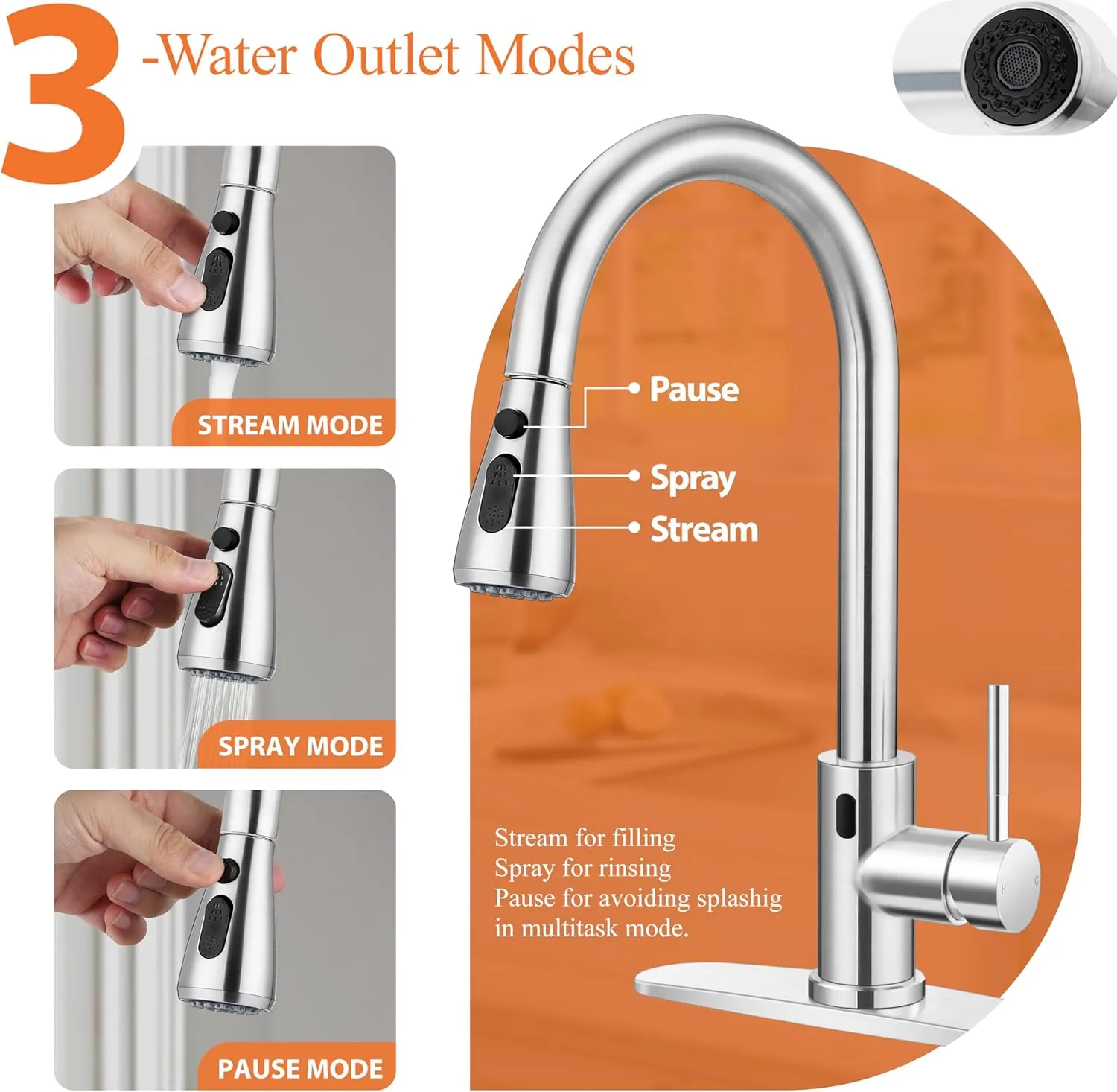 Touchless Kitchen Faucet with Soap Dispenser, Homikit Brushed Nickel Single Handle Stainless Steel Activated Smart Hands Free Faucets with Pull Down Sprayer for Farmhouse RV Kitchen Sink