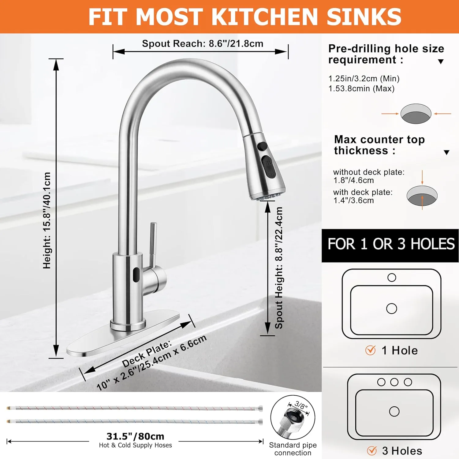 Touchless Kitchen Faucet with Soap Dispenser, Homikit Brushed Nickel Single Handle Stainless Steel Activated Smart Hands Free Faucets with Pull Down Sprayer for Farmhouse RV Kitchen Sink