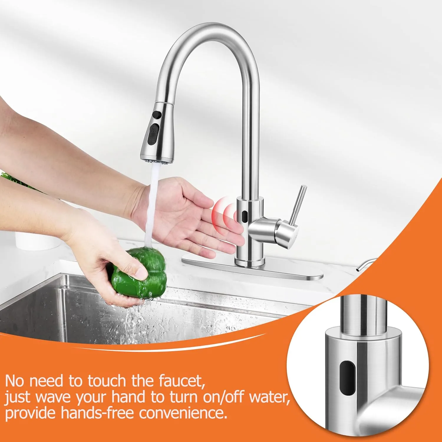 Touchless Kitchen Faucet with Soap Dispenser, Homikit Brushed Nickel Single Handle Stainless Steel Activated Smart Hands Free Faucets with Pull Down Sprayer for Farmhouse RV Kitchen Sink