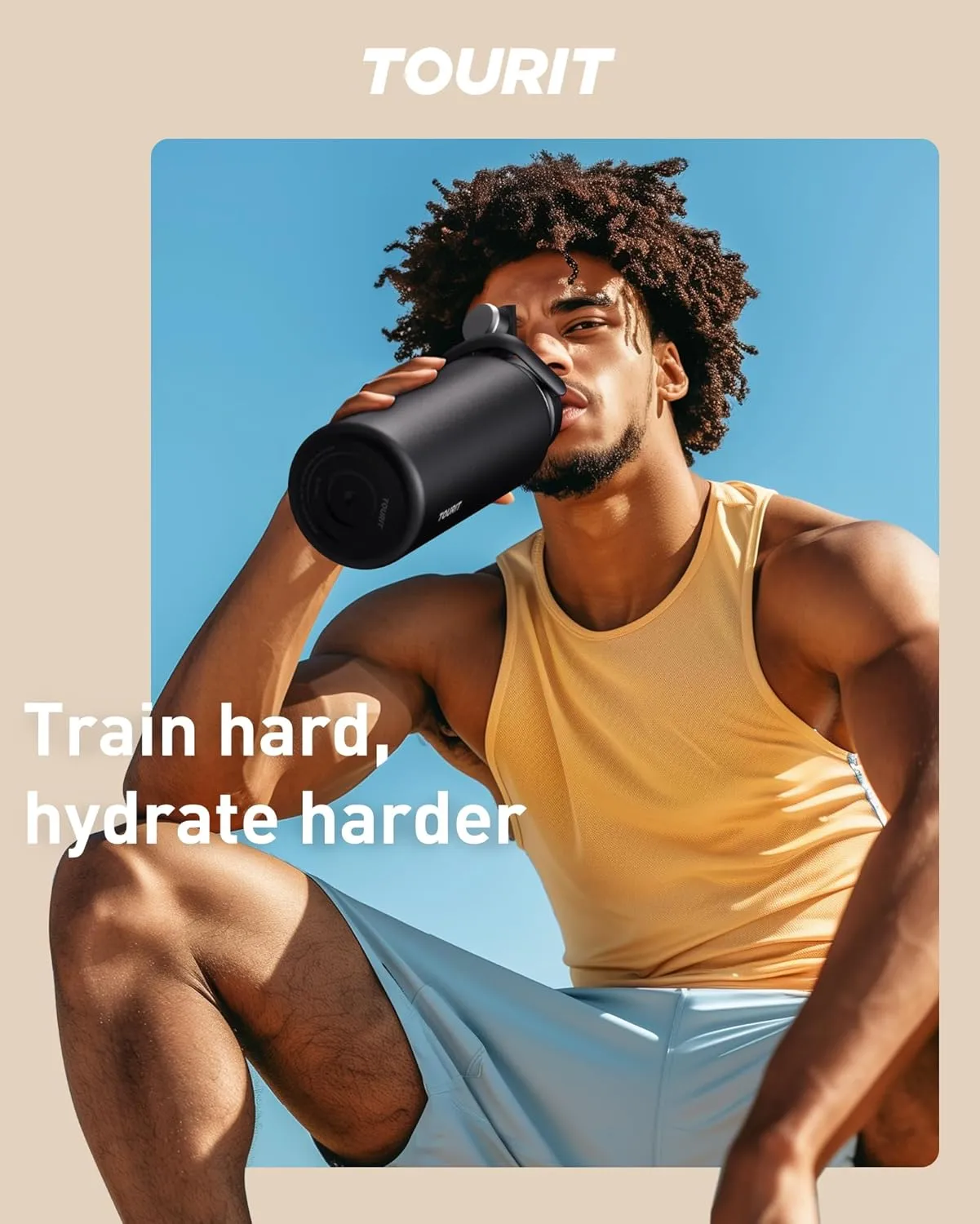 TOURIT 32 oz Insulated Water Bottle, Stainless Steel Sports Water Bottles With Top Handle, Double-Wall Travel Thermal Water Flask, BPA Free Leakproof Thermos Bottle for Sports and Travel, Navy Blue