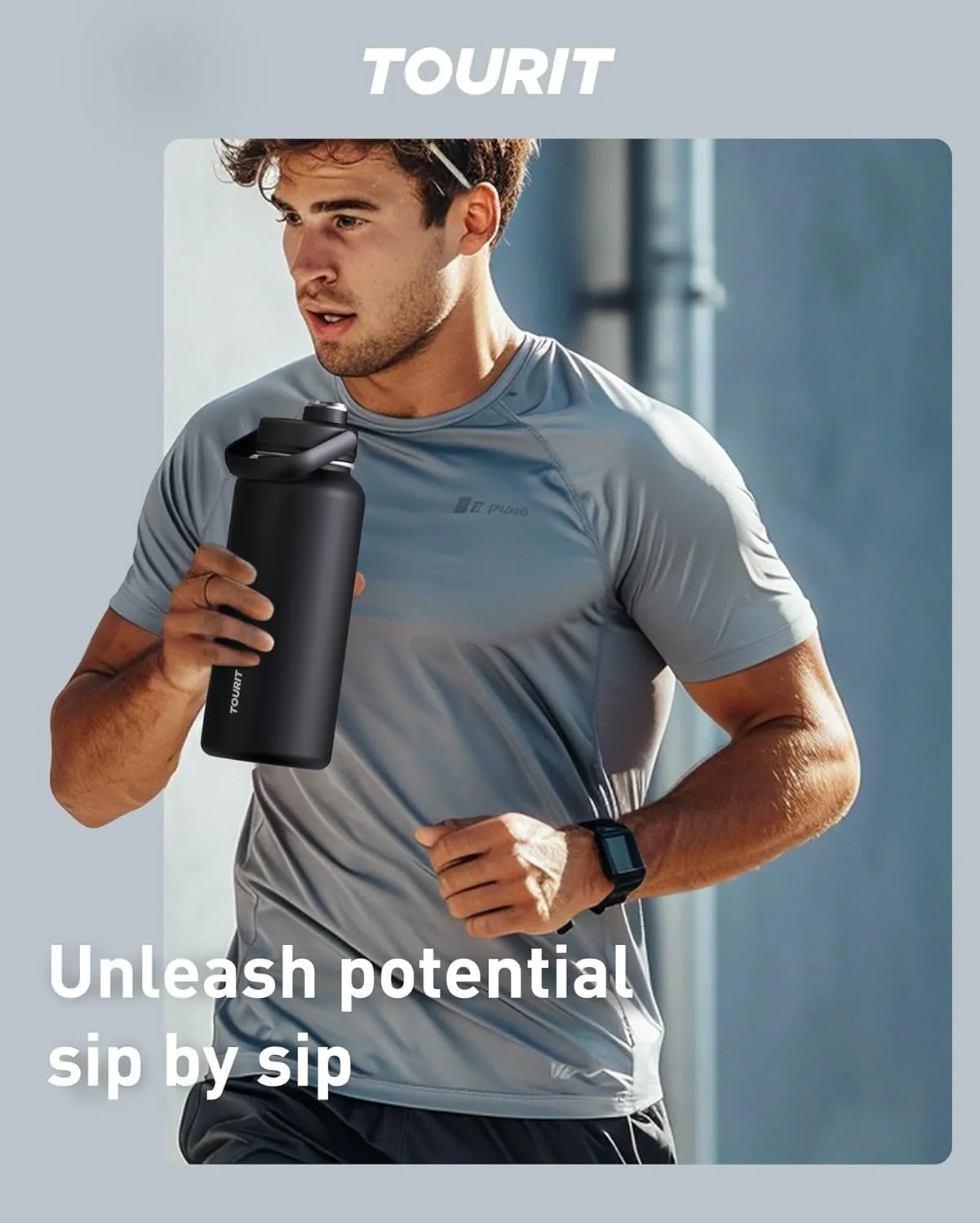 TOURIT 32 oz Insulated Water Bottle, Stainless Steel Sports Water Bottles With Top Handle, Double-Wall Travel Thermal Water Flask, BPA Free Leakproof Thermos Bottle for Sports and Travel, Navy Blue