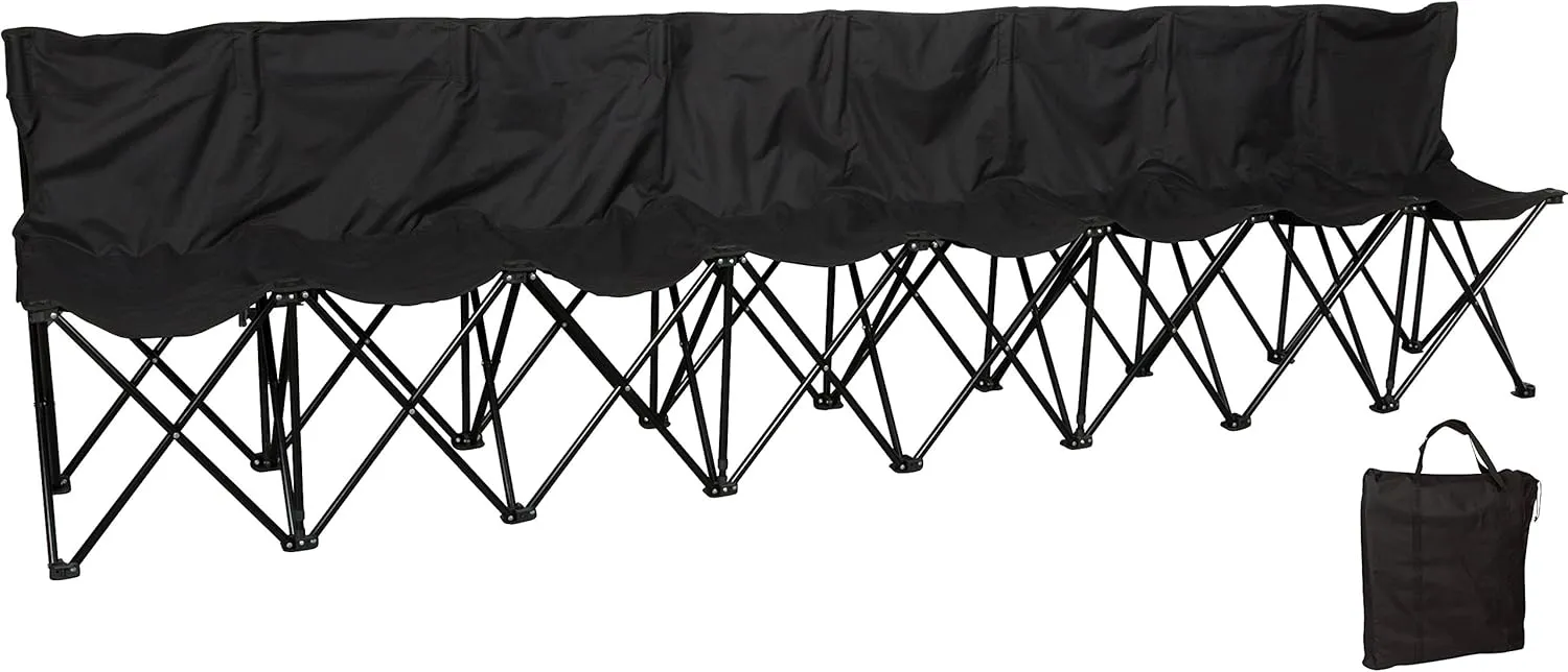 Trademark Innovations Portable 8-Seater Folding Team Sideline Back Sport Bench, Black