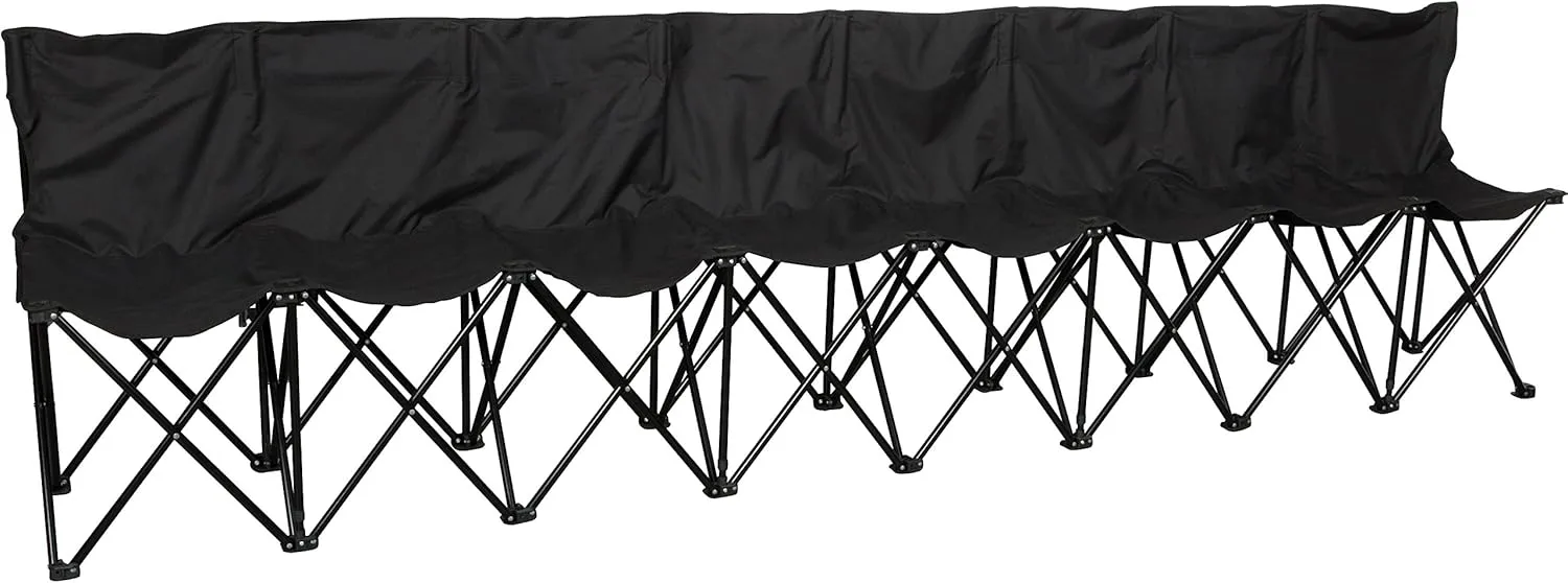 Trademark Innovations Portable 8-Seater Folding Team Sideline Back Sport Bench, Black