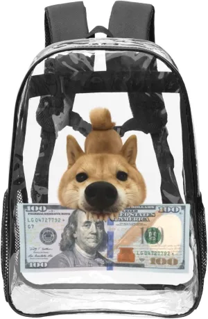 Transparent Backpack Dollars Anger Shiba Inu Dog Hiking-Daypacks Large Clear Backpack