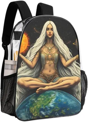 Transparent Daypack Backpack for Climbing Outdoors Running - Big Capacity Multipurpose Anti-Theft Bookbag, African Magic Space Earth Power Woman Abstract Painting Travel Hiking & Camping Rucksack