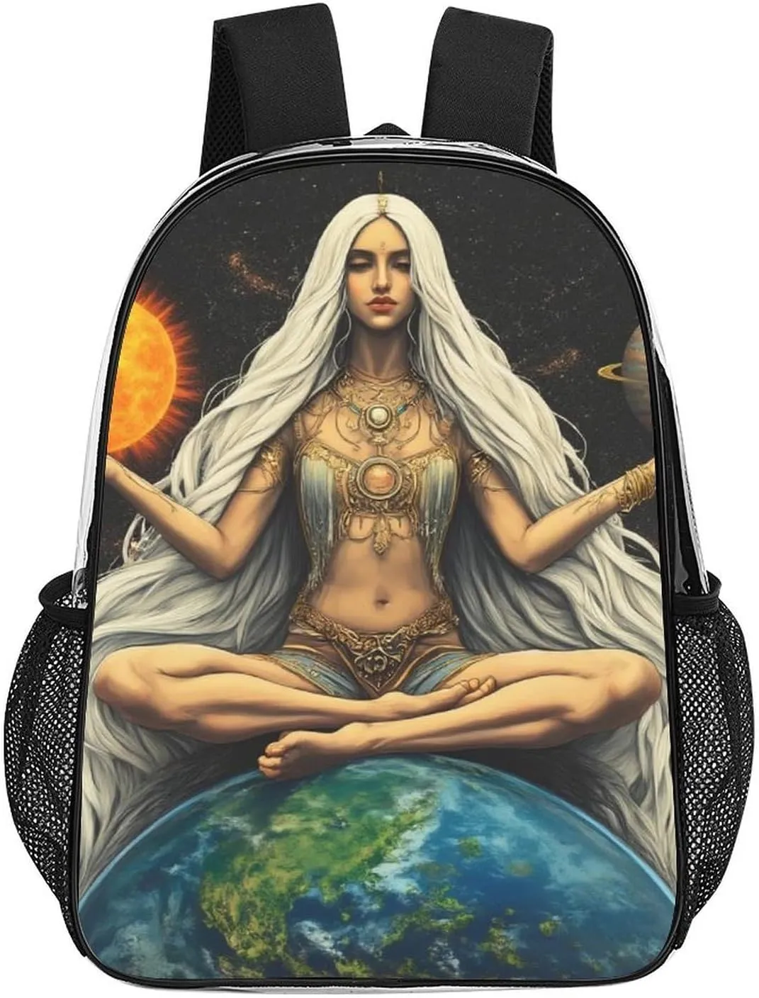 Transparent Daypack Backpack for Climbing Outdoors Running - Big Capacity Multipurpose Anti-Theft Bookbag, African Magic Space Earth Power Woman Abstract Painting Travel Hiking & Camping Rucksack