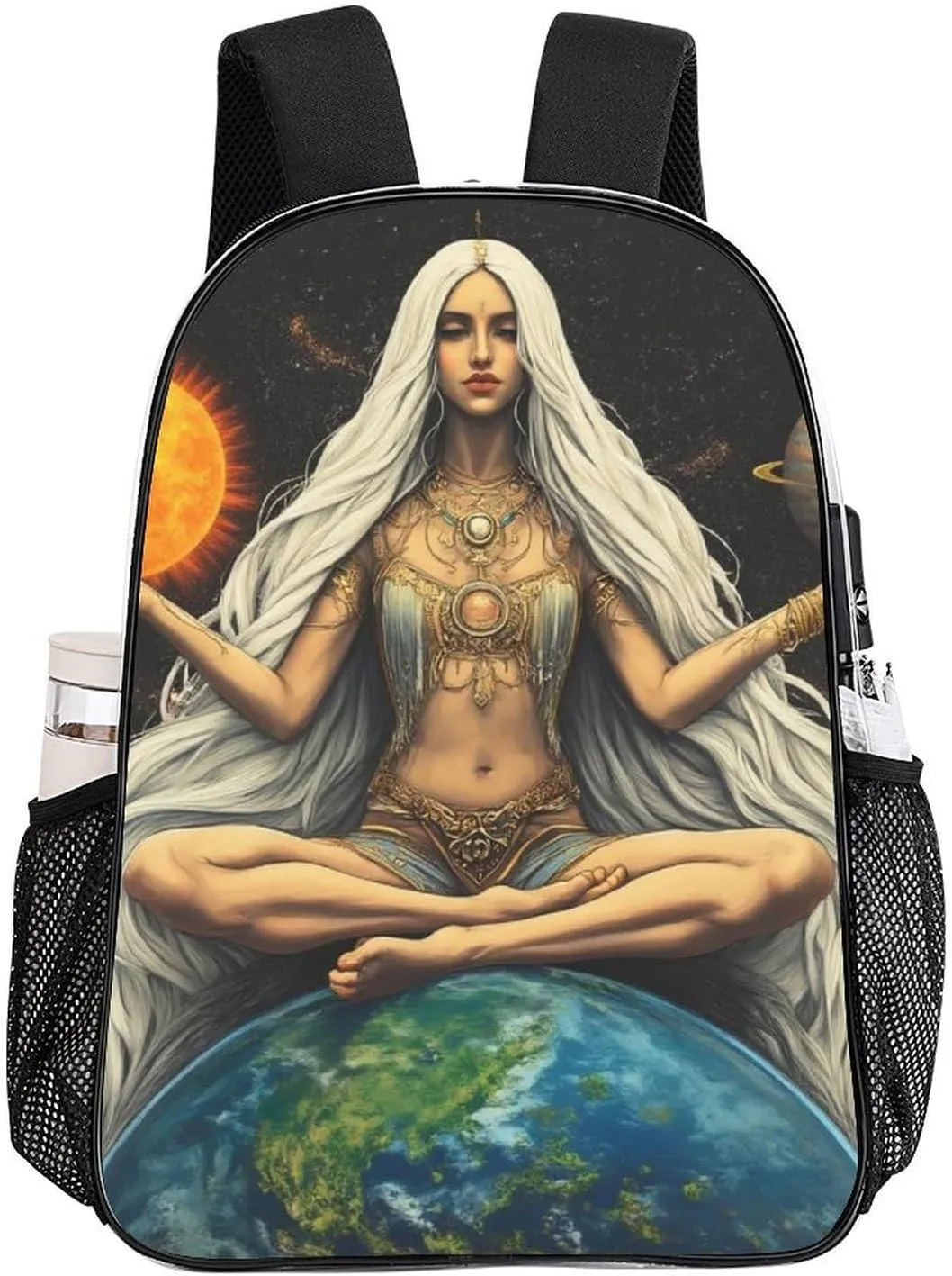 Transparent Daypack Backpack for Climbing Outdoors Running - Big Capacity Multipurpose Anti-Theft Bookbag, African Magic Space Earth Power Woman Abstract Painting Travel Hiking & Camping Rucksack