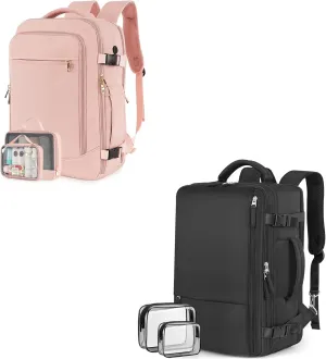 Travel Backpack for Women Men, 40L Carry on Flight Approved Backpack, Pink & Black