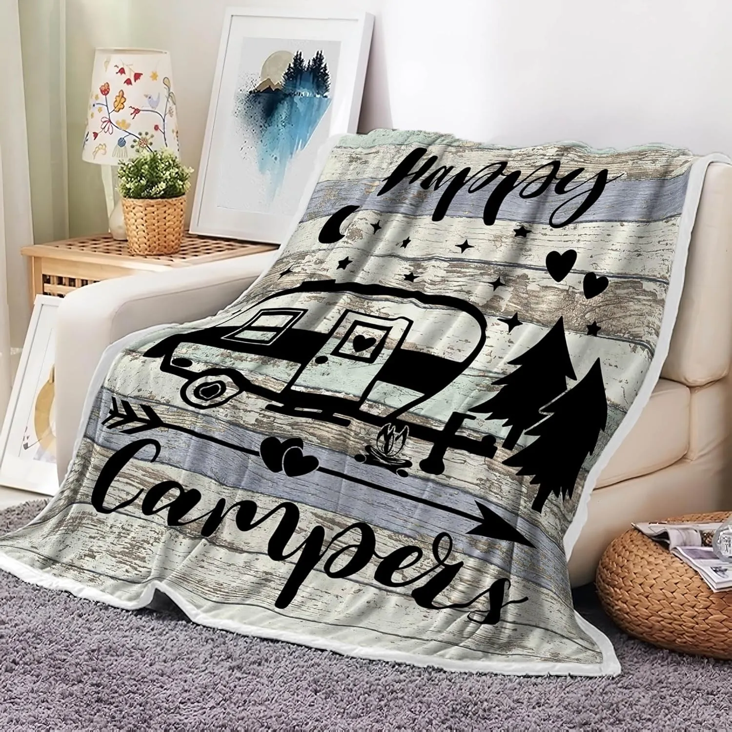 Travel Throw Blanket,Outdoor Throw Blanket, Camping Blanket for Women Men Kids Adults, Blankets Gift for Camping Lovers, Camping Decor for Bedding RV Campsite Hiking