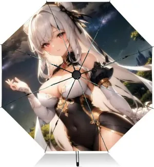Travel Umbrella for Rain Windproof beautiful anime girl young princess the kingdom eternal nights generat Automatic Cute Portable Compact Umbrella for Women Purse Backpack Car Black Sun UV Protection