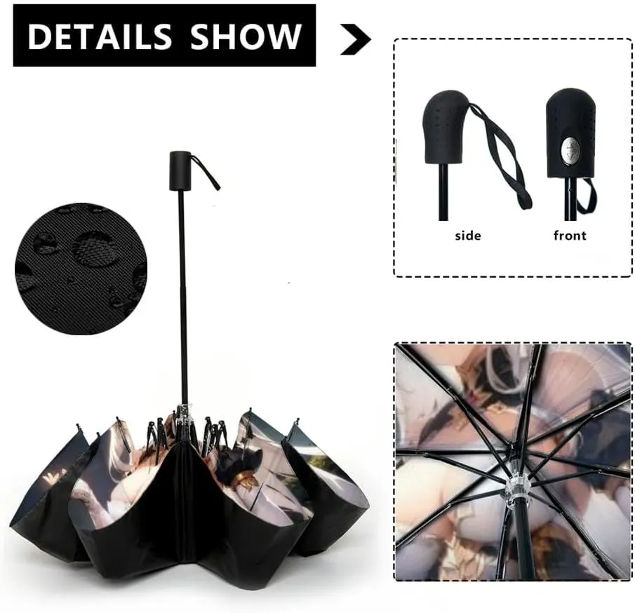 Travel Umbrella for Rain Windproof beautiful anime girl young princess the kingdom eternal nights generat Automatic Cute Portable Compact Umbrella for Women Purse Backpack Car Black Sun UV Protection
