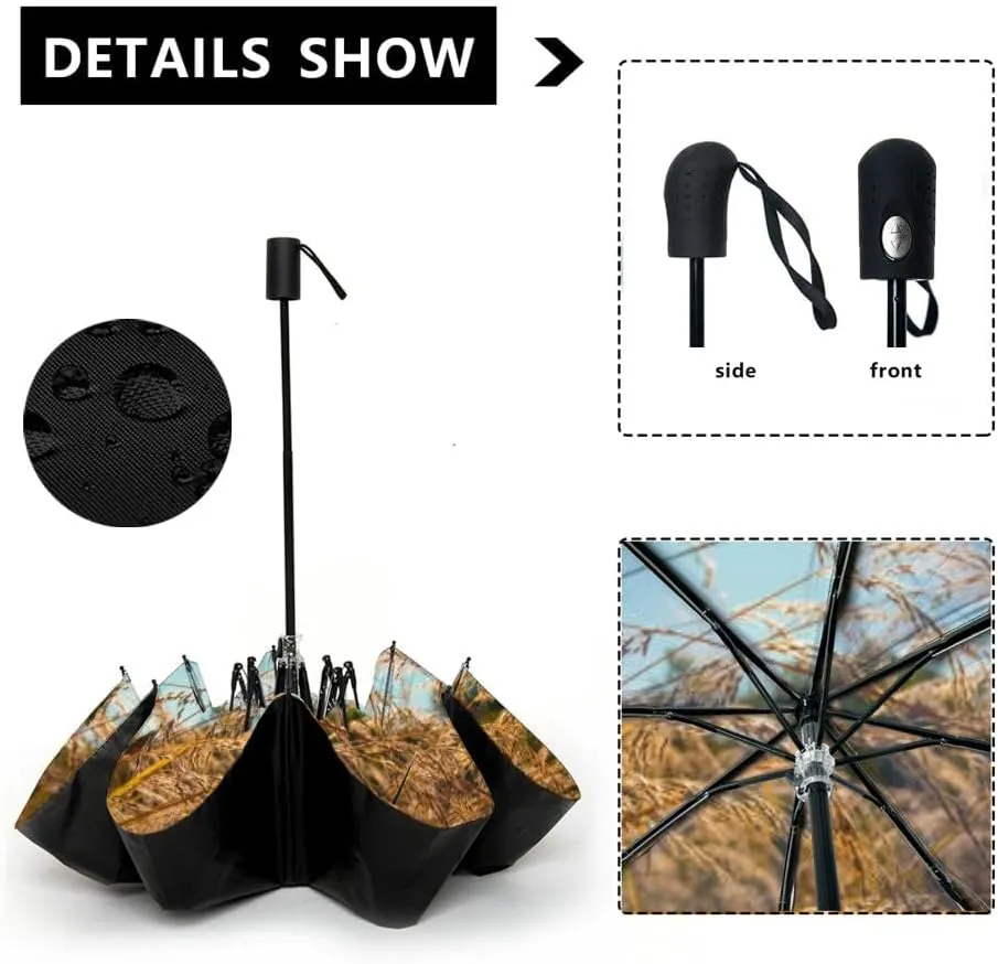 Travel Umbrella for Rain Windproof crop rows Automatic Cute Portable Compact Umbrella for Women Purse Backpack Car Black Sun UV Protection