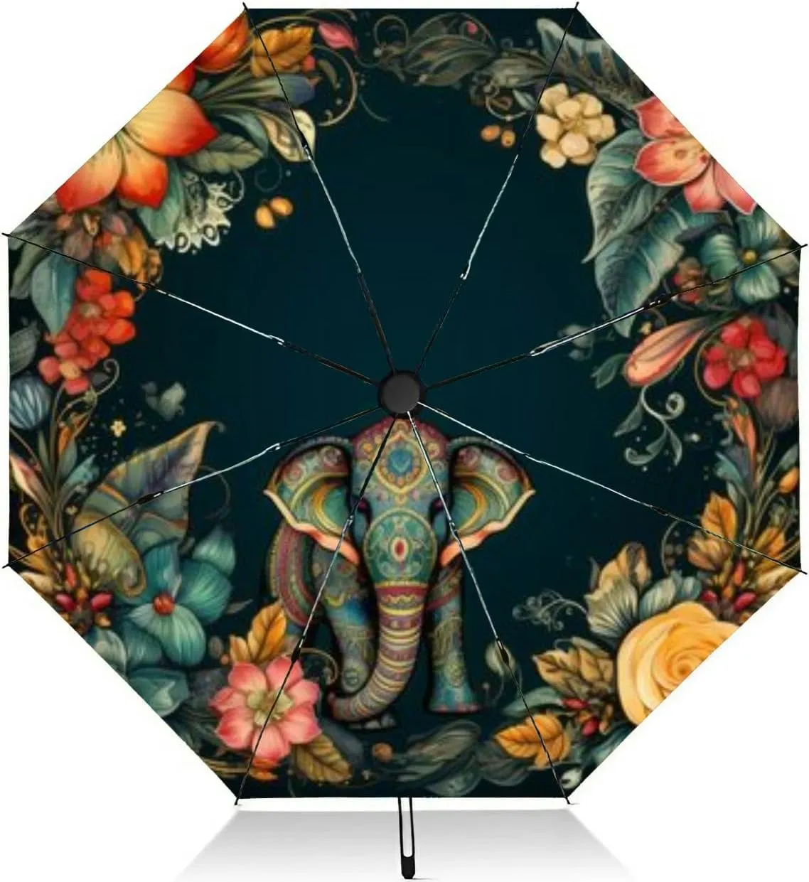 Travel Umbrella for Rain Windproof fishes cartoon design Automatic Cute Portable Compact Umbrella for Women Purse Backpack Car Black Sun UV Protection