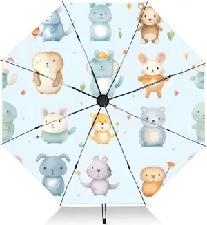 Travel Umbrella for Rain Windproof fishes cartoon design Automatic Cute Portable Compact Umbrella for Women Purse Backpack Car Black Sun UV Protection