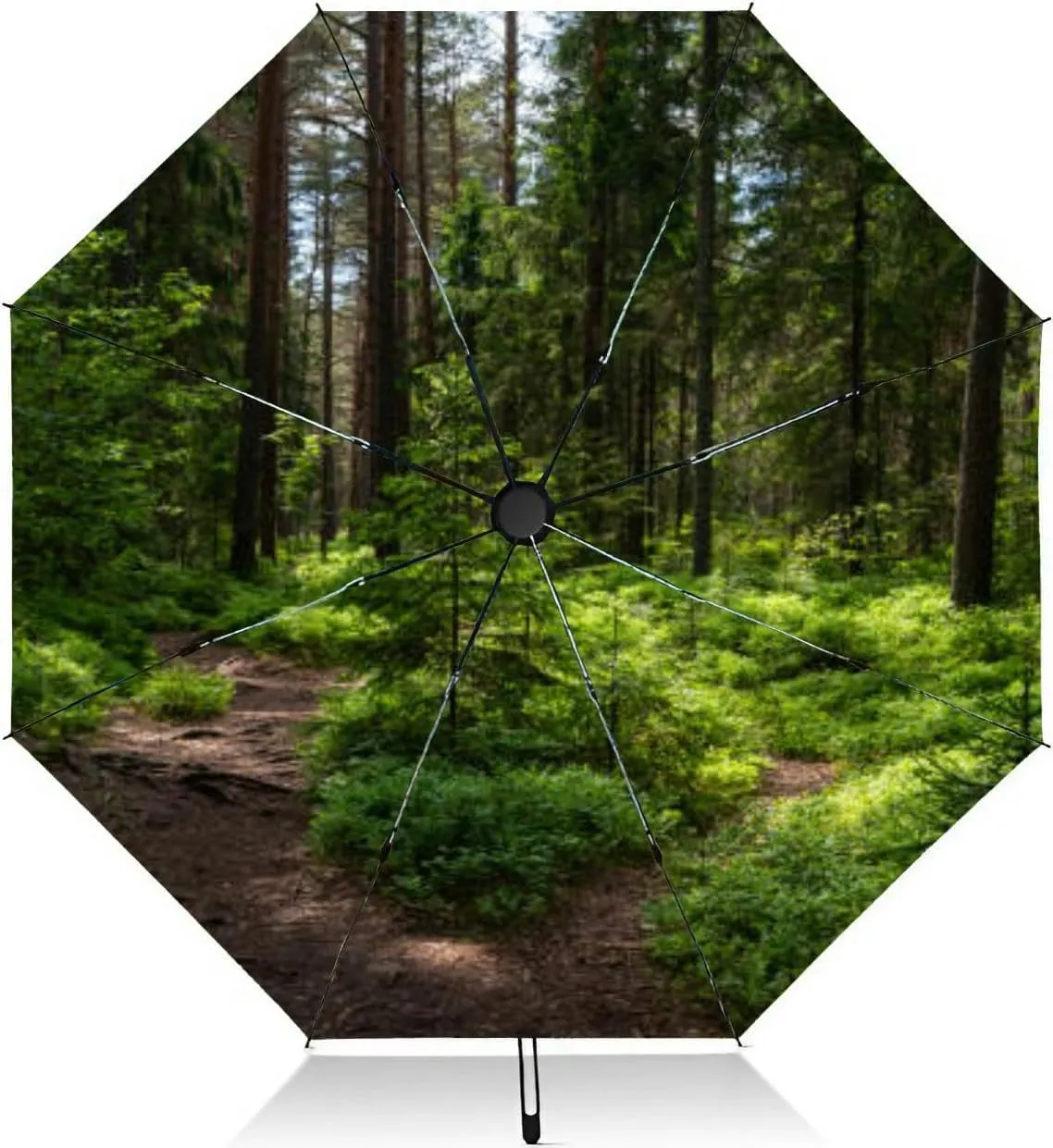 Travel Umbrella for Rain Windproof Mysterious full roots the middle wooden coniferous forrest surrounded Automatic Cute Portable Compact Umbrella for Women Purse Backpack Car Black Sun UV Protection