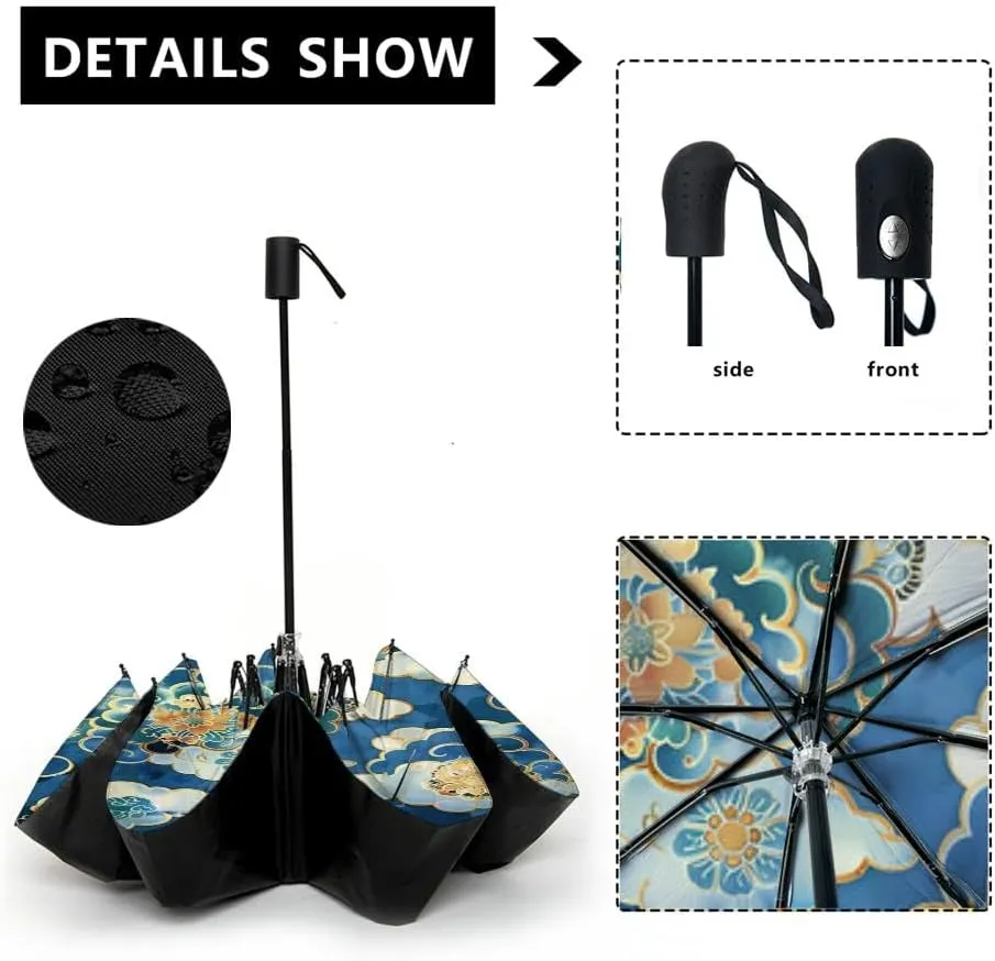 Travel Umbrella for Rain Windproof roses Automatic Cute Portable Compact Umbrella for Women Purse Backpack Car Black Sun UV Protection