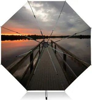 Travel Umbrella for Rain Windproof This is a picture a beautiful sunrise near the seashore Automatic Cute Portable Compact Umbrella for Women Purse Backpack Car Black Sun UV Protection